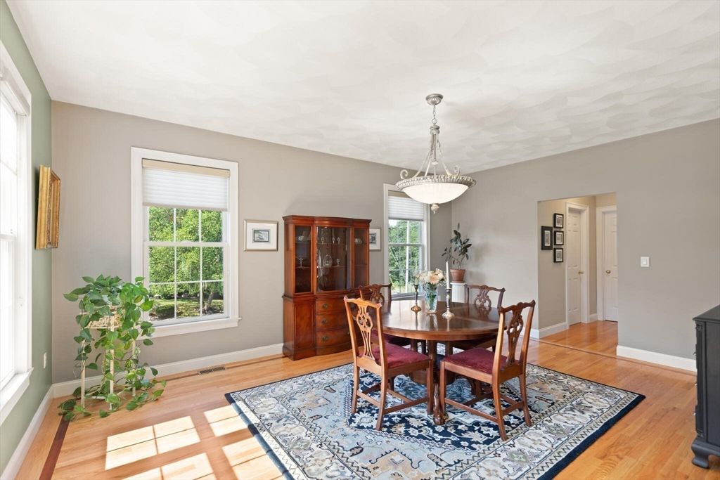Dining room, Interior, Pendant Lights, Wood Texture Flooring