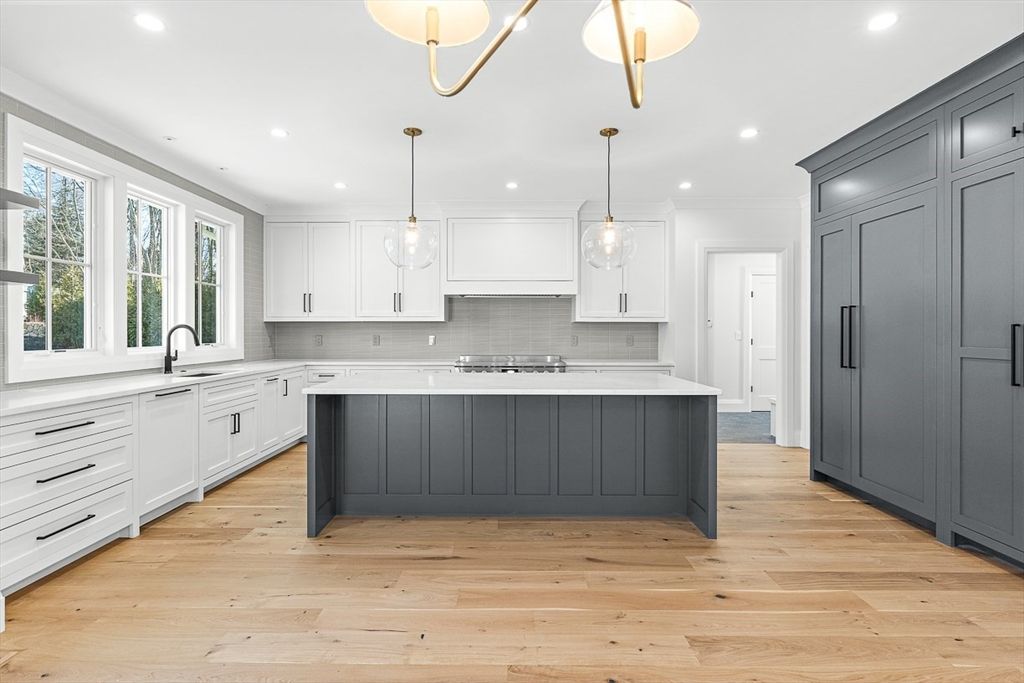 Interior, Kitchen, Pendant Lights, Recessed Lighting, Wood Texture Flooring