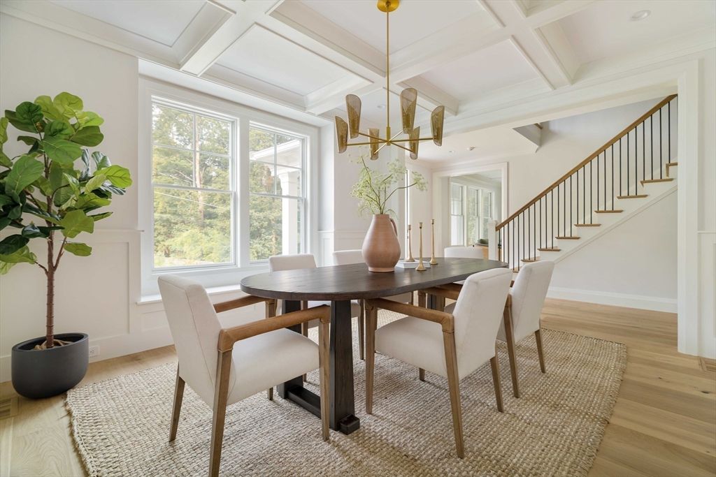 Dining room, Interior, Pendant Lights, Wood Texture Flooring