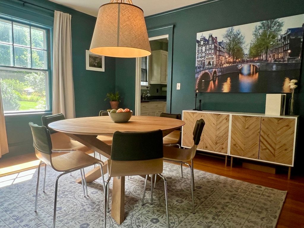 Dining room, Interior, Pendant Lights, Wood Texture Flooring