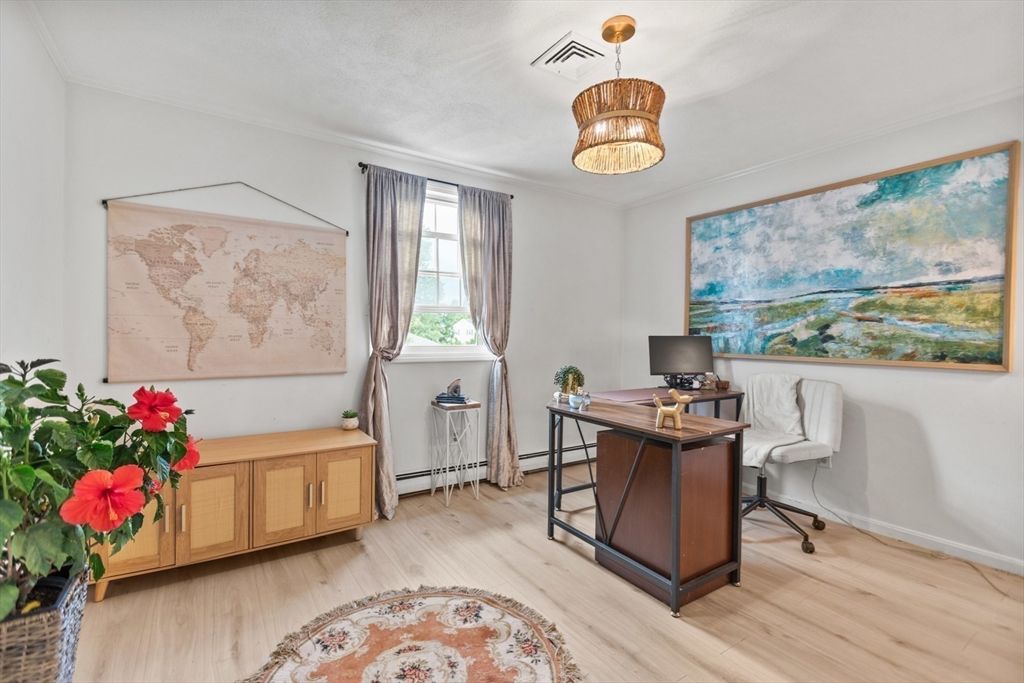 Home Office, Interior, Pendant Lights, Wood Texture Flooring