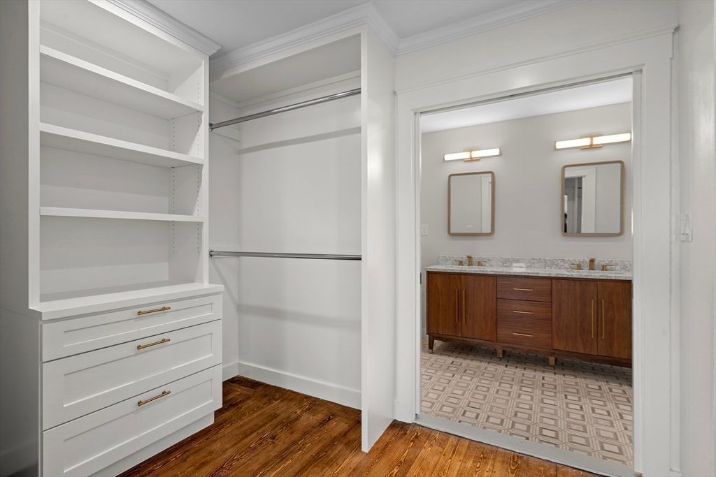 Bathroom, Dual Sink Vanities, Interior, Walk-in Closets, Wood Texture Flooring