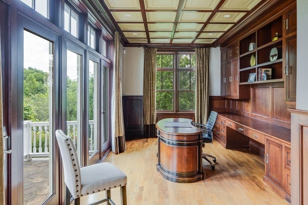 Home Office, Interior, Recessed Lighting, Wooden Ceilings, Wood Texture Flooring