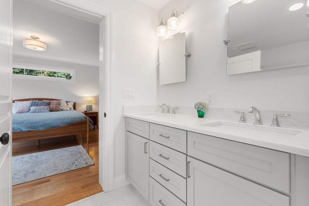 Bathroom, Bedroom, Dual Sink Vanities, Interior, Recessed Lighting, Wood Texture Flooring