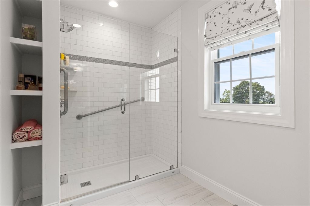 Bathroom, Glass Shower, Interior, Marble, Recessed Lighting