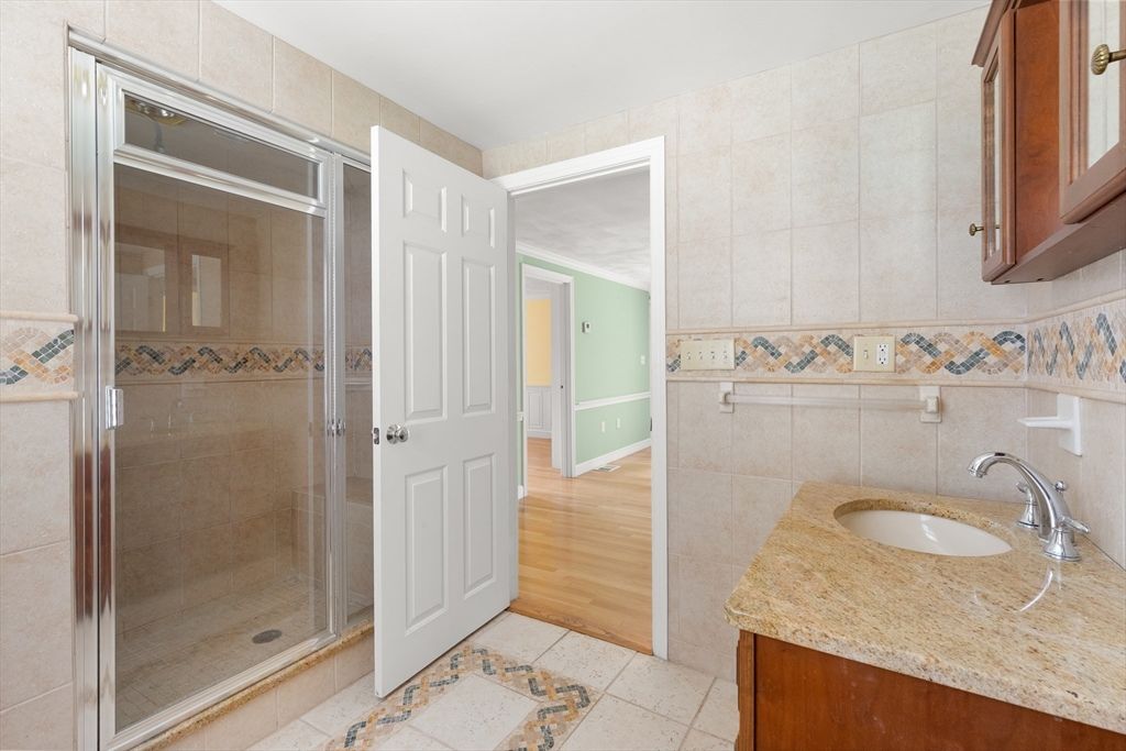 Bathroom, Glass Shower, Interior, Wood Texture Flooring