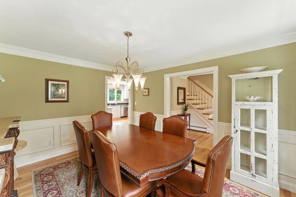 Chandelier, Dining room, Interior, Wood Texture Flooring