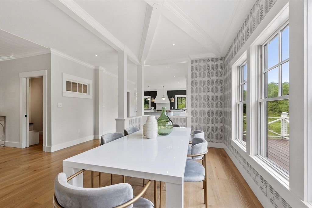Dining room, Interior, Recessed Lighting, Wood Texture Flooring