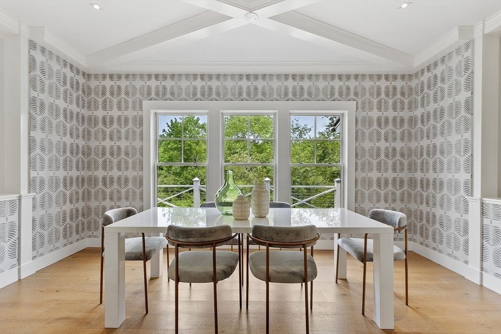Dining room, Interior, Recessed Lighting, Wood Texture Flooring