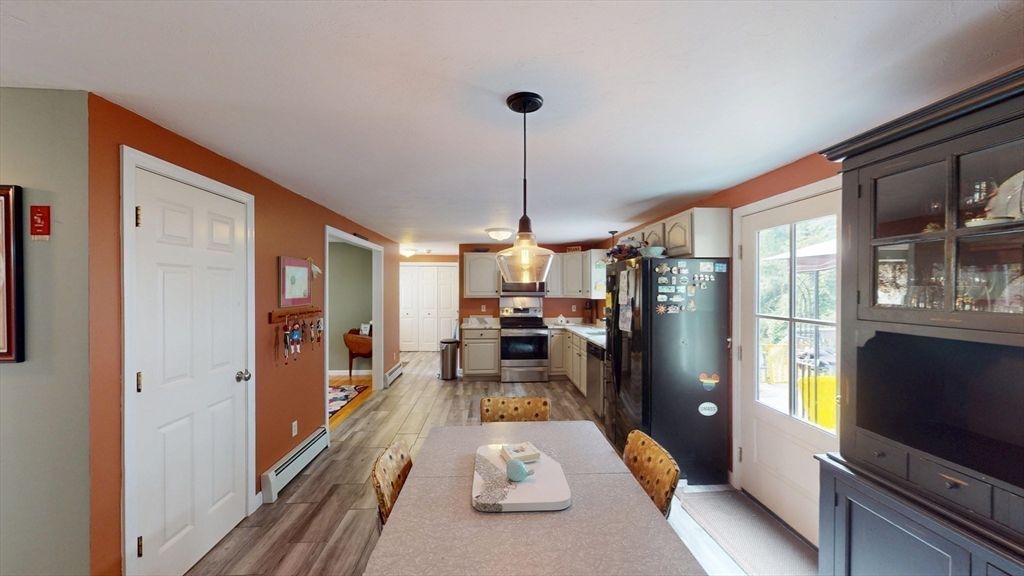 Interior, Kitchen, Pendant Lights, Stainless Steel Appliances, Wood Texture Flooring