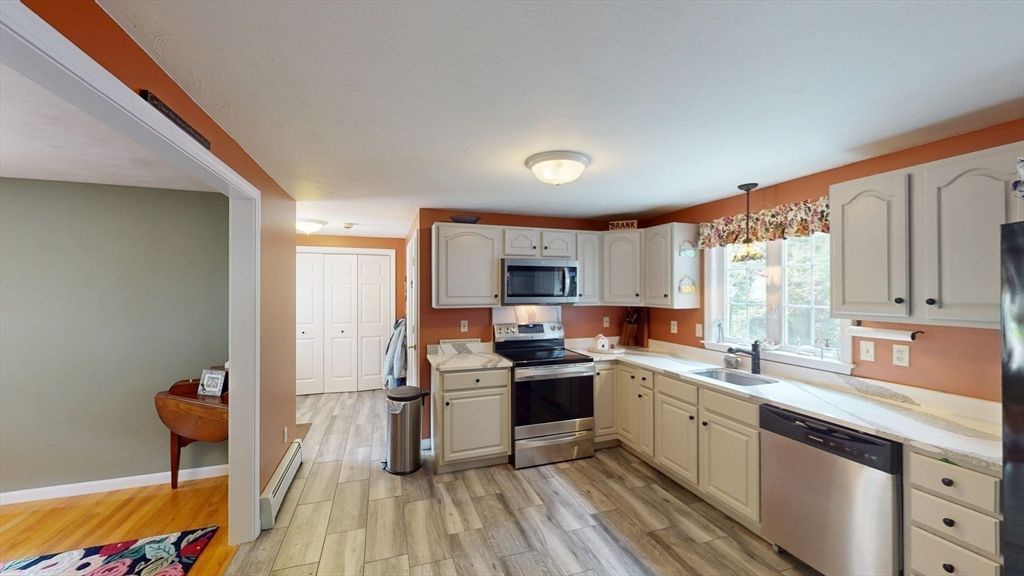 Interior, Kitchen, Pendant Lights, Stainless Steel Appliances, Wood Texture Flooring