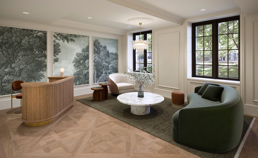 Chandelier, Interior, Living room, Recessed Lighting, Wood Texture Flooring