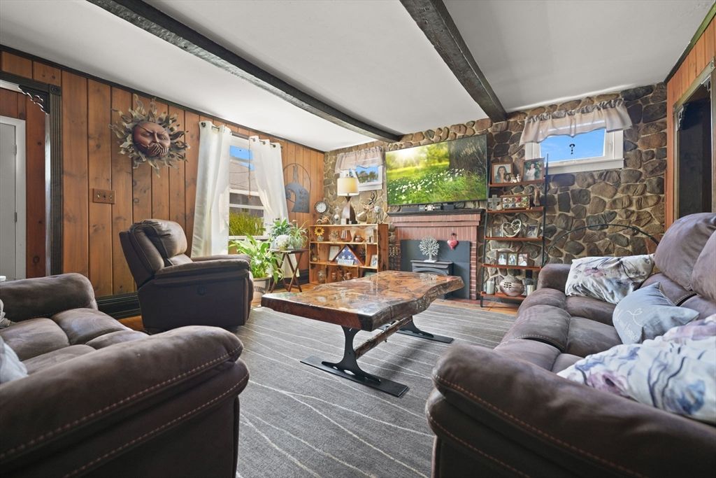 Interior, Living room, Stone Walls, Wood Texture Flooring, Wooden Walls