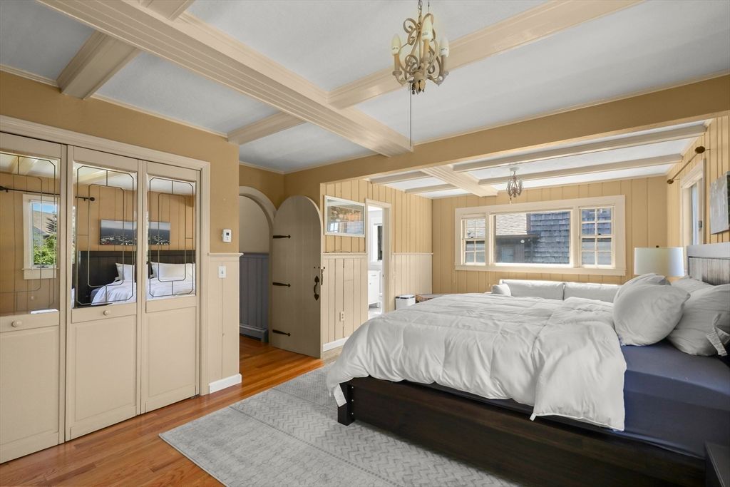 Bedroom, Chandelier, Interior, Wood Texture Flooring