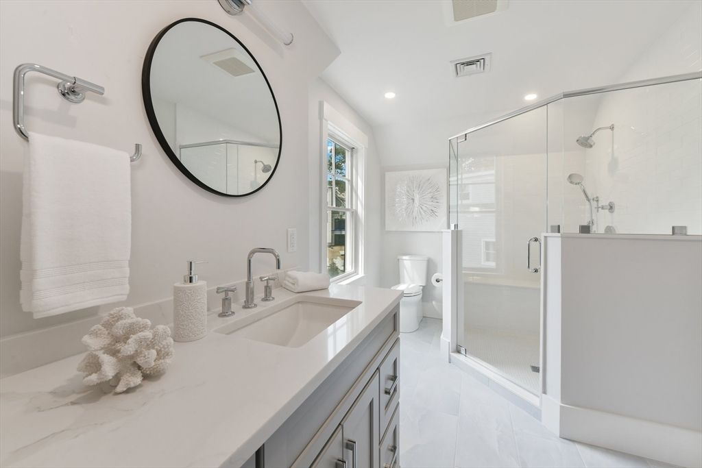 Bathroom, Dual Sink Vanities, Glass Shower, Interior, Recessed Lighting