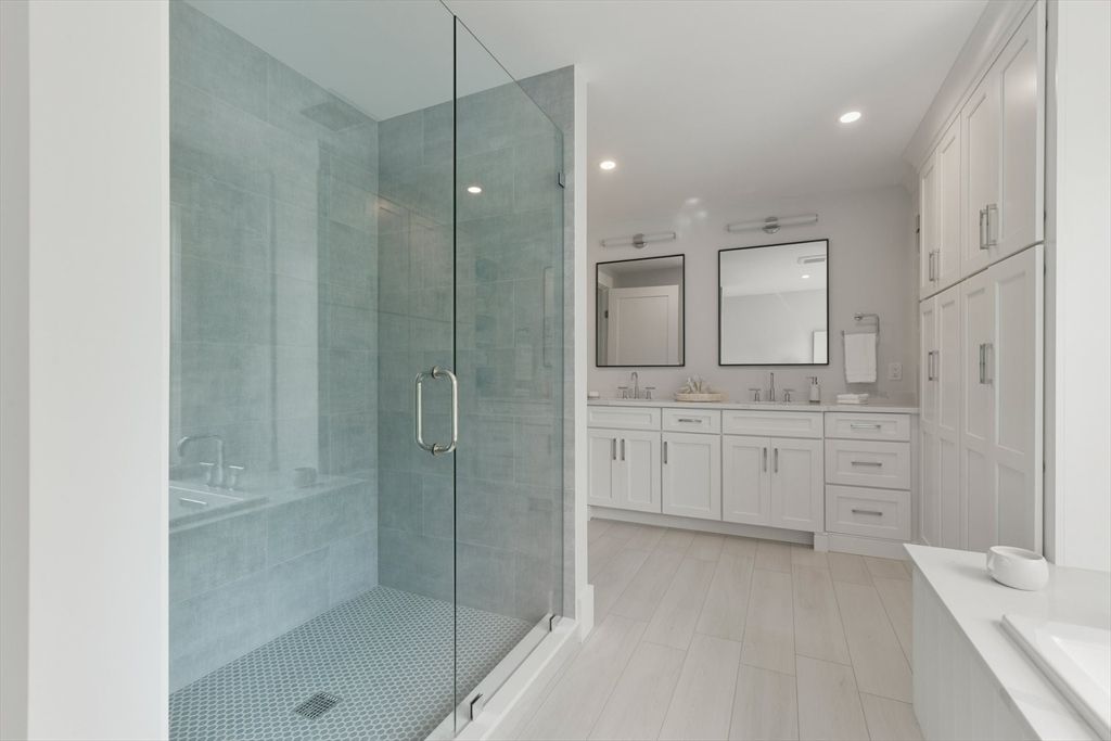 Bathroom, Dual Sink Vanities, Glass Shower, Interior, Recessed Lighting
