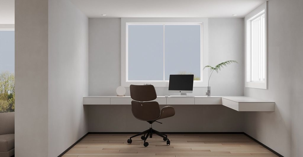 Home Office, Interior, Recessed Lighting, Wood Texture Flooring