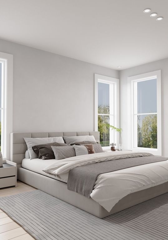 Bedroom, Interior, Recessed Lighting, Wood Texture Flooring