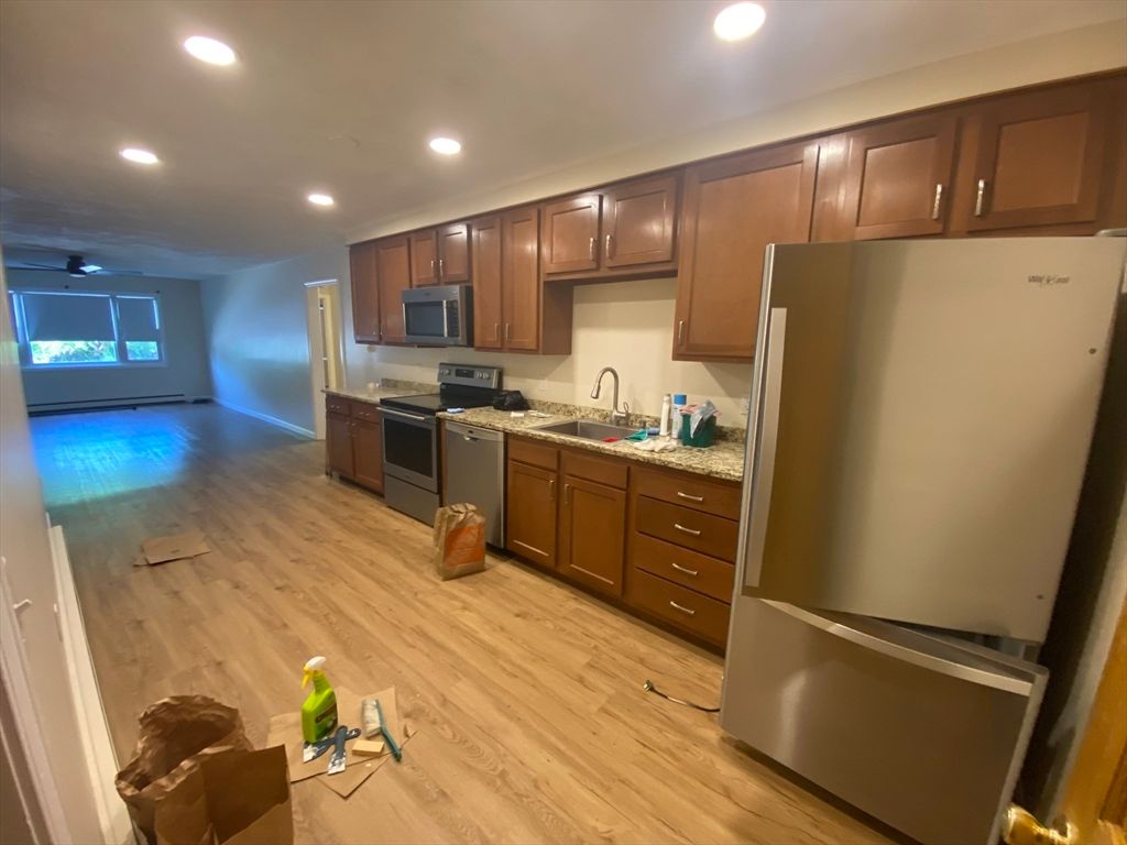 Interior, Kitchen, Recessed Lighting, Wood Texture Flooring