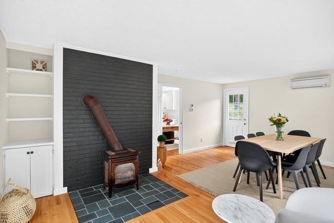 Dining room, Fireplace, Interior, Wood Texture Flooring