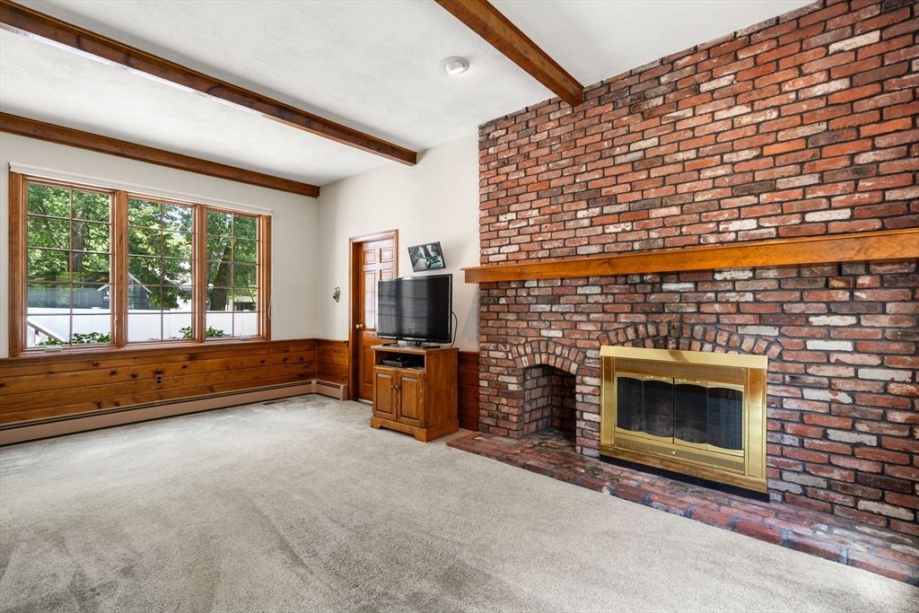 Empty room, Fireplace, Interior, Stone Walls, Wooden Beams