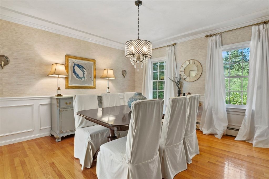 Dining room, Interior, Pendant Lights, Wood Texture Flooring