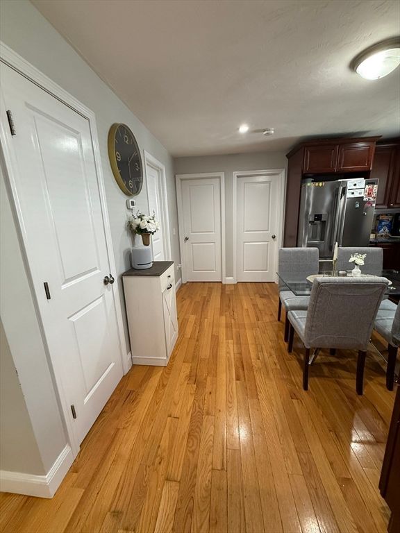 Dining room, Interior, Kitchen, Recessed Lighting, Wood Texture Flooring