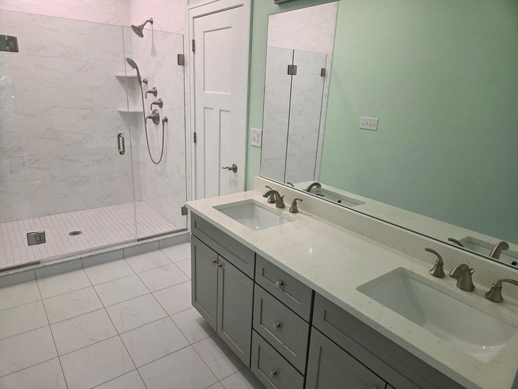 Bathroom, Dual Sink Vanities, Glass Shower, Interior, Marble Walls
