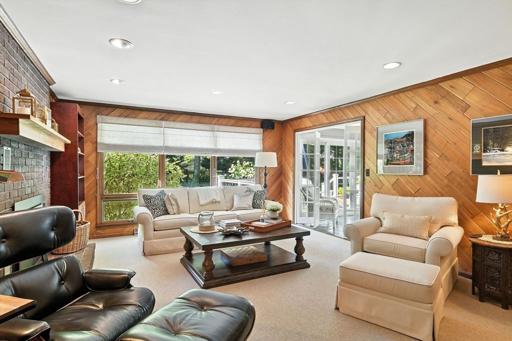 Fireplace, Interior, Living room, Recessed Lighting, Wooden Walls