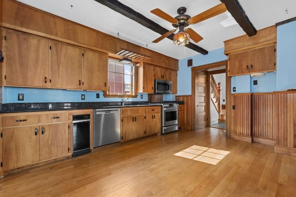 Interior, Kitchen, Pendant Lights, Stainless Steel Appliances, Wood Texture Flooring