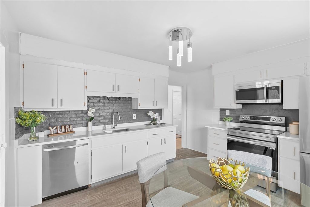 Interior, Kitchen, Pendant Lights, Stainless Steel Appliances, Wood Texture Flooring