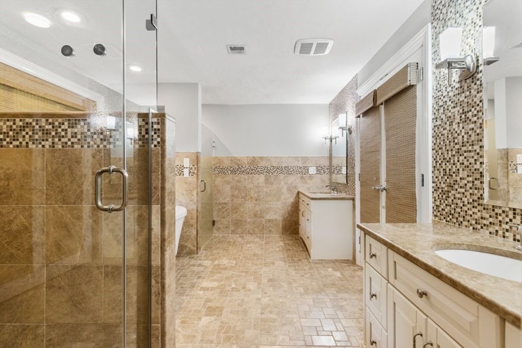 Bathroom, Dual Sink Vanities, Glass Shower, Interior, Recessed Lighting