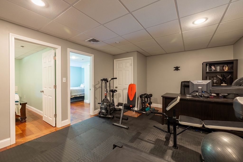 Fitness Equipment, Home Office, Interior, Recessed Lighting, Wood Texture Flooring
