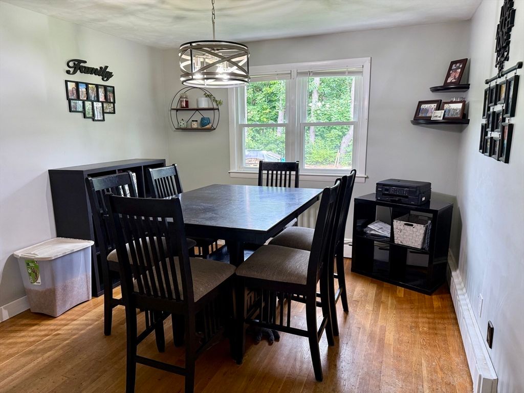 Dining room, Interior, Pendant Lights, Wood Texture Flooring