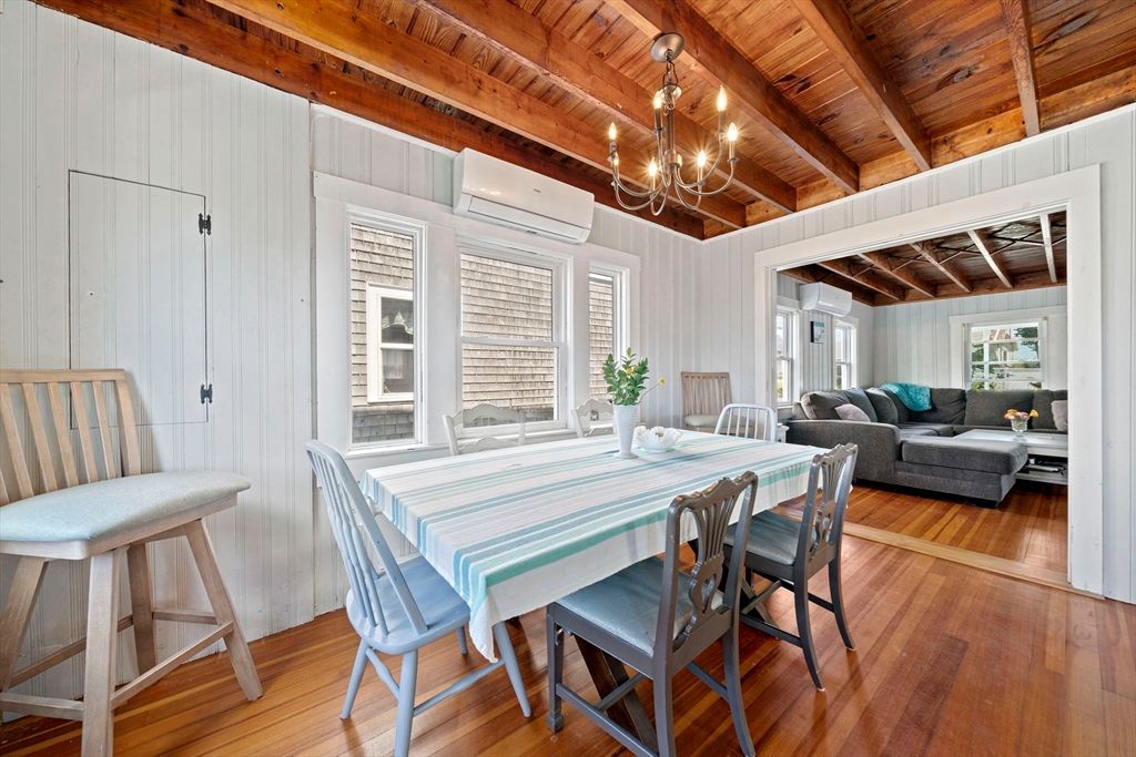 Chandelier, Dining room, Interior, Living room, Wooden Beams, Wooden Ceilings, Wood Texture Flooring