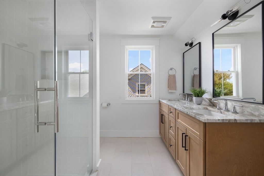Bathroom, Dual Sink Vanities, Glass Shower, Interior