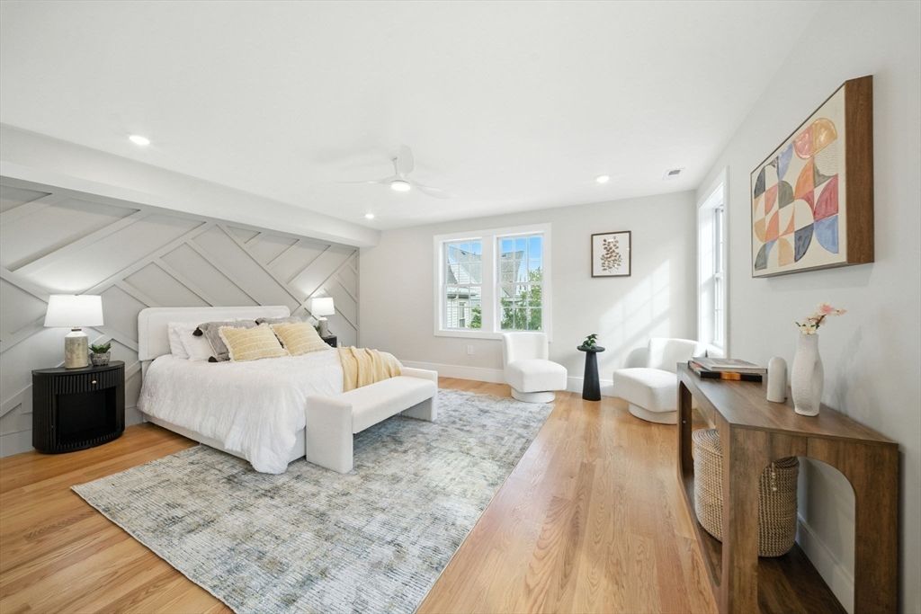 Bedroom, Interior, Recessed Lighting, Wood Texture Flooring