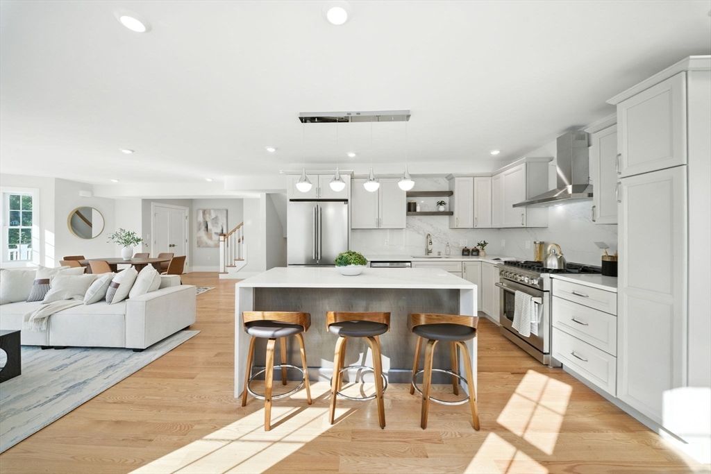 Interior, Kitchen, Living room, Pendant Lights, Recessed Lighting, Stainless Steel Appliances, Wood Texture Flooring