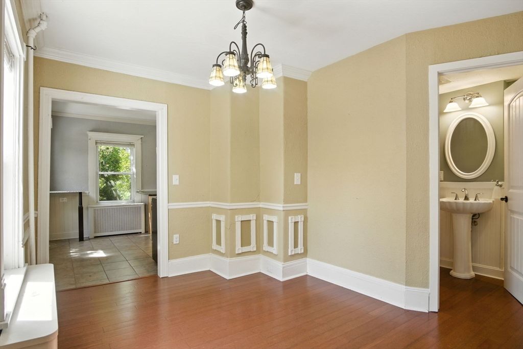 Bathroom, Chandelier, Empty room, Interior, Wood Texture Flooring