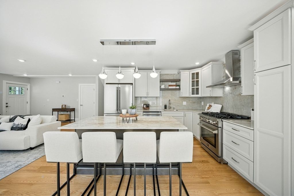 Interior, Kitchen, Living room, Pendant Lights, Recessed Lighting, Stainless Steel Appliances, Wood Texture Flooring