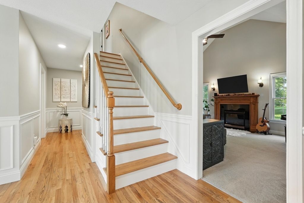 Fireplace, Interior, Recessed Lighting, Wood Texture Flooring