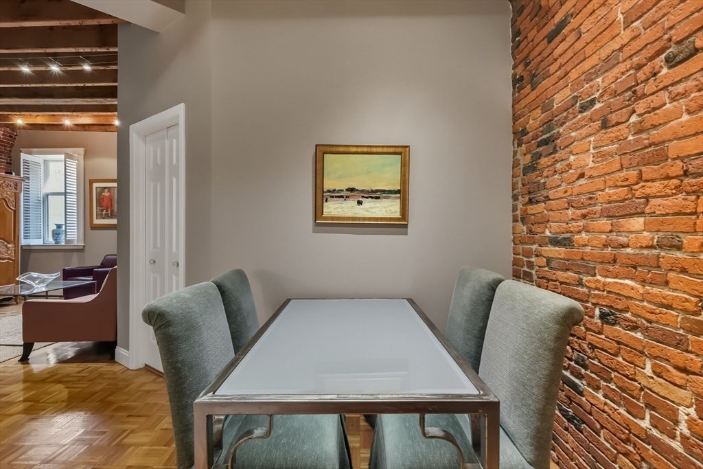 Dining room, Interior, Stone Walls, Wooden Beams, Wood Texture Flooring