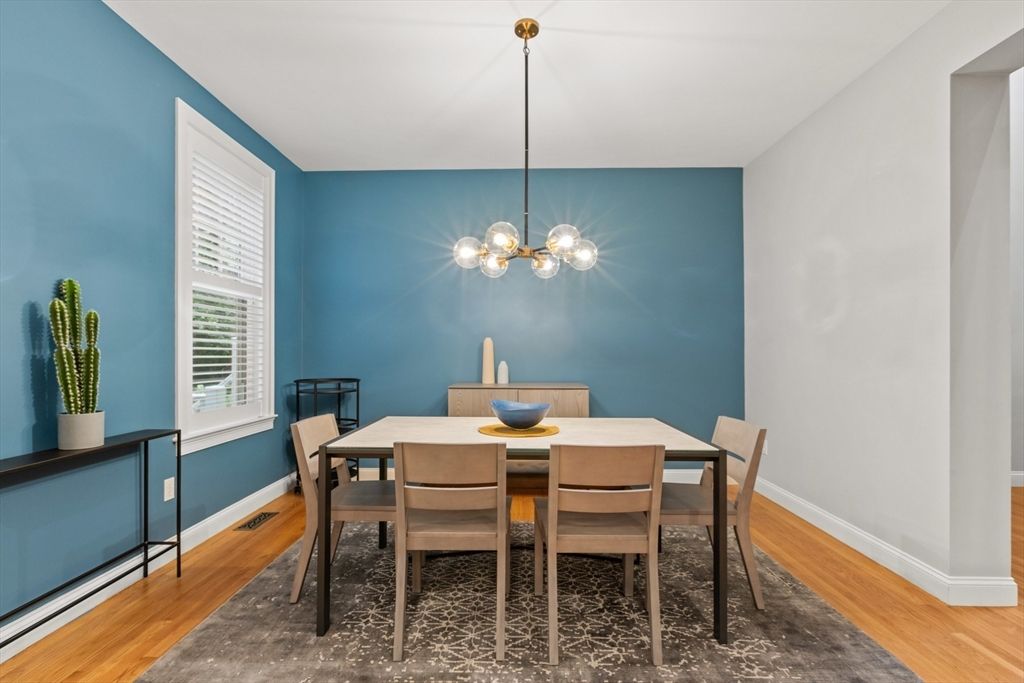 Dining room, Interior, Pendant Lights, Wood Texture Flooring