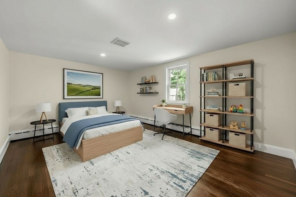 Bedroom, Home Office, Interior, Recessed Lighting, Wood Texture Flooring