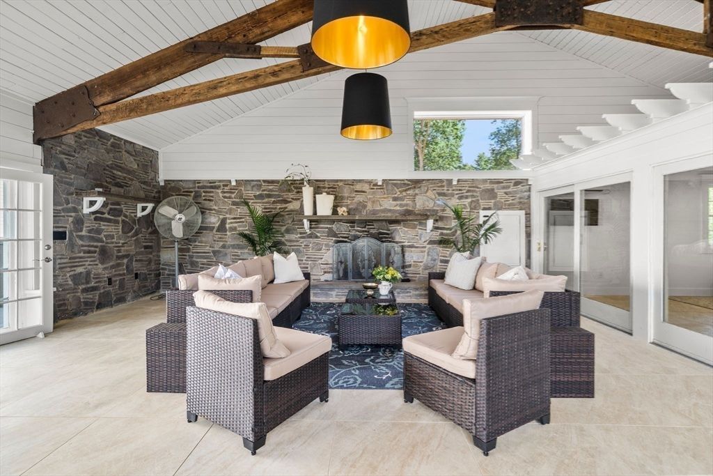 Fireplace, Interior, Living room, Stone Walls, Wooden Beams