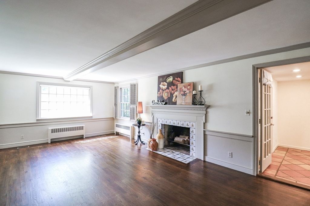 Empty room, Fireplace, Interior, Recessed Lighting, Wood Texture Flooring