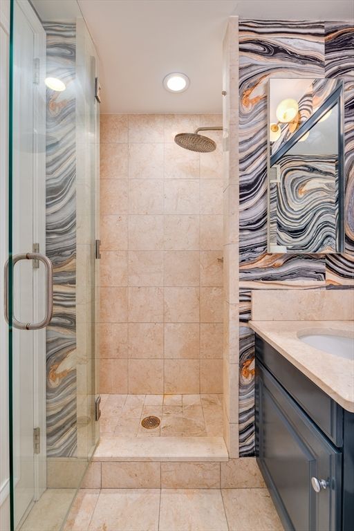 Bathroom, Glass Shower, Interior, Recessed Lighting