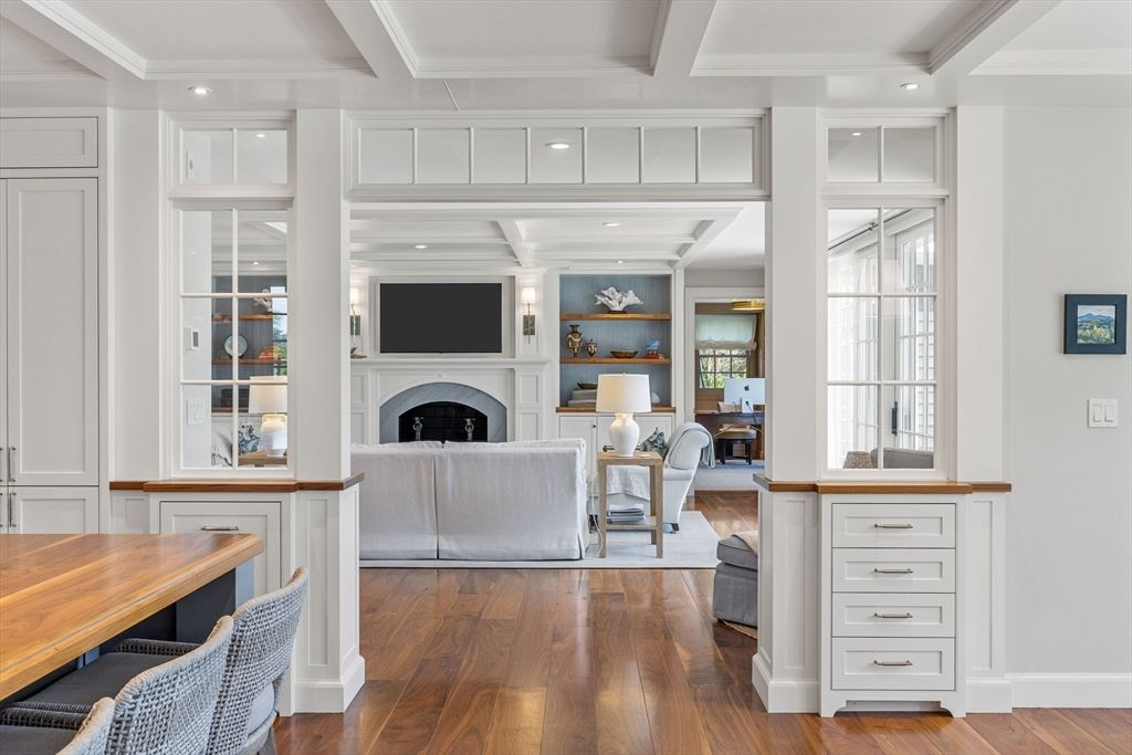 Fireplace, Interior, Recessed Lighting, Wood Texture Flooring