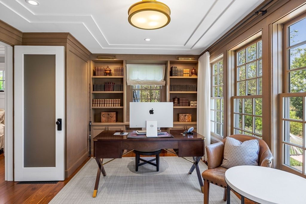 Home Office, Interior, Recessed Lighting, Wood Texture Flooring