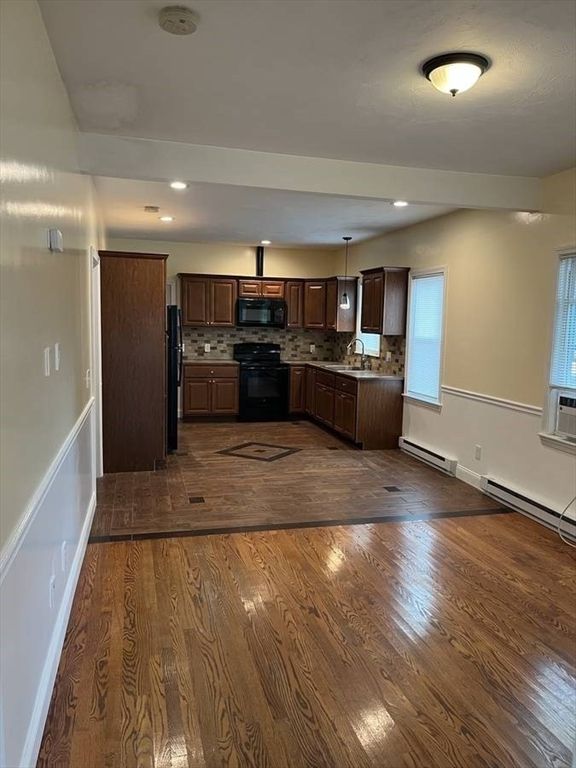Interior, Kitchen, Pendant Lights, Recessed Lighting, Wood Texture Flooring